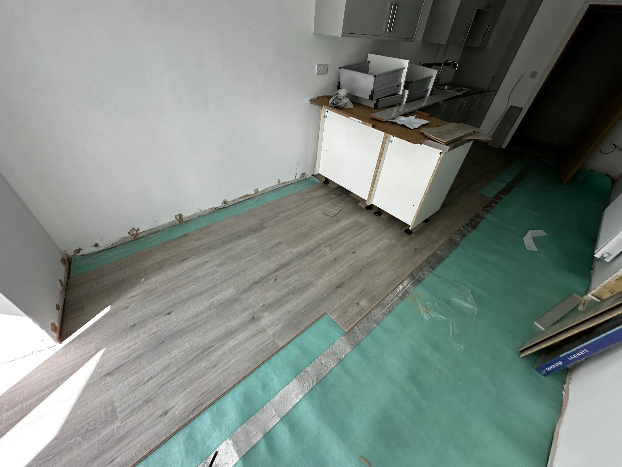 Partially installed laminate flooring project
